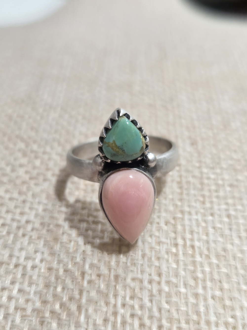 Turquoise and Pink Teardrop Sterling Ring - Women Jewelry